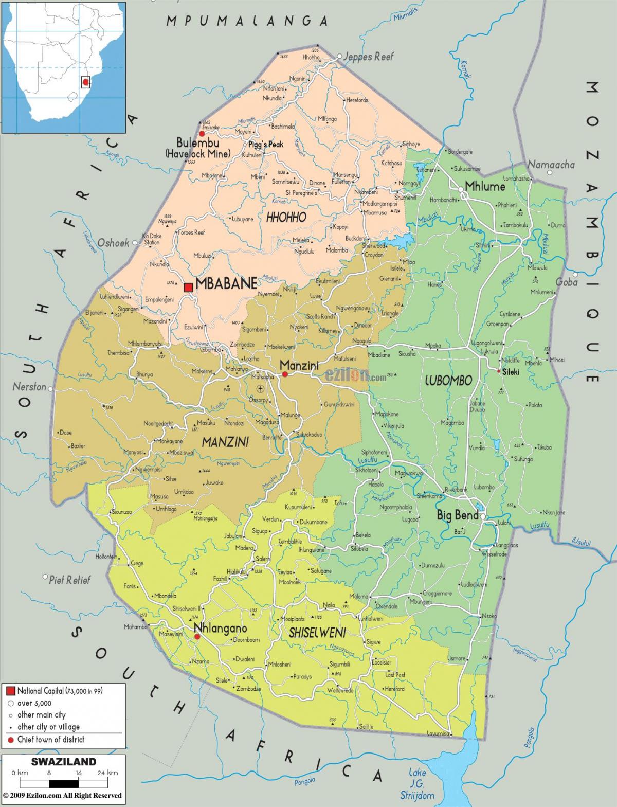 Mapa de manzini Suacilandia