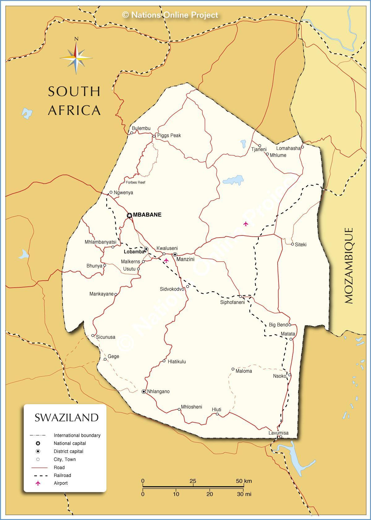 Mapa de Suacilandia cidades