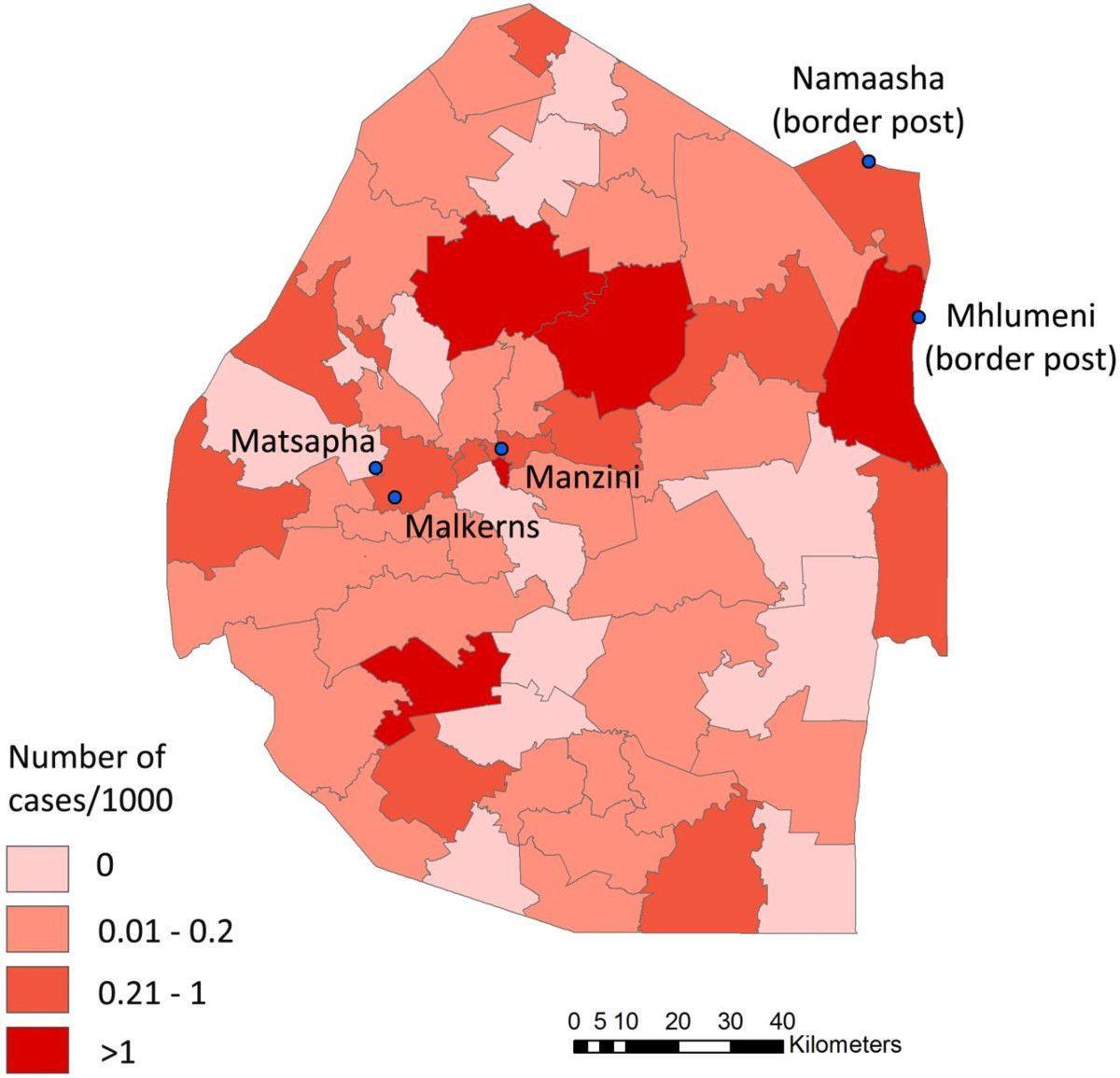 Mapa de Suacilandia malaria