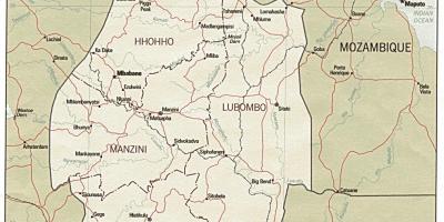 Mapa de Suacilandia mostrando fronteira mensaxes